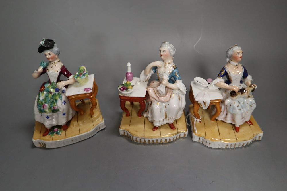After Meissen originals. A group of five late 19th century porcelain groups, emblematic of the Senses